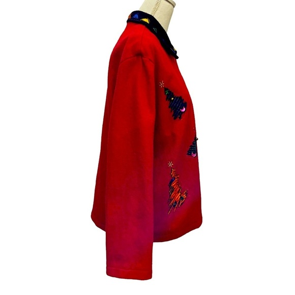 Holiday Take Two Vintage Christmas Jacket Boxy Red Embellished 80’s  Large - Picture 3 of 16